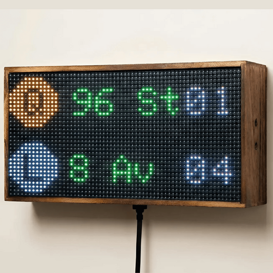 Real-time NYC subway train arrival times on LED display panel