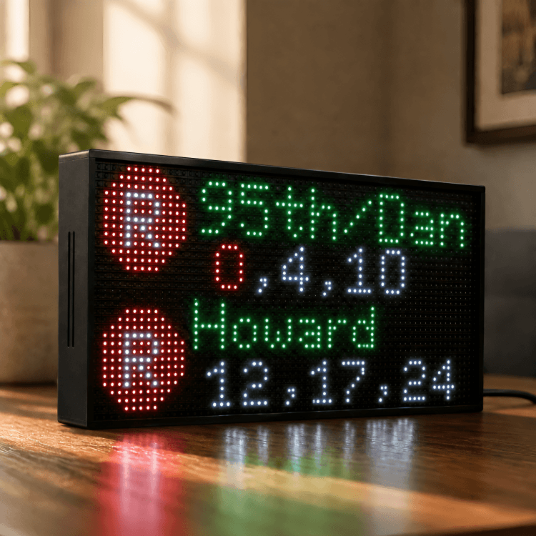 Close-up of CTA Red Line arrival times to 95th/Dan Ryan and Howard on the LED matrix display
